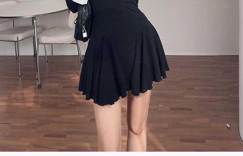 Long-Sleeve Collar Two Tone Mock Two-Piece Mini A-Line Dress Product Image