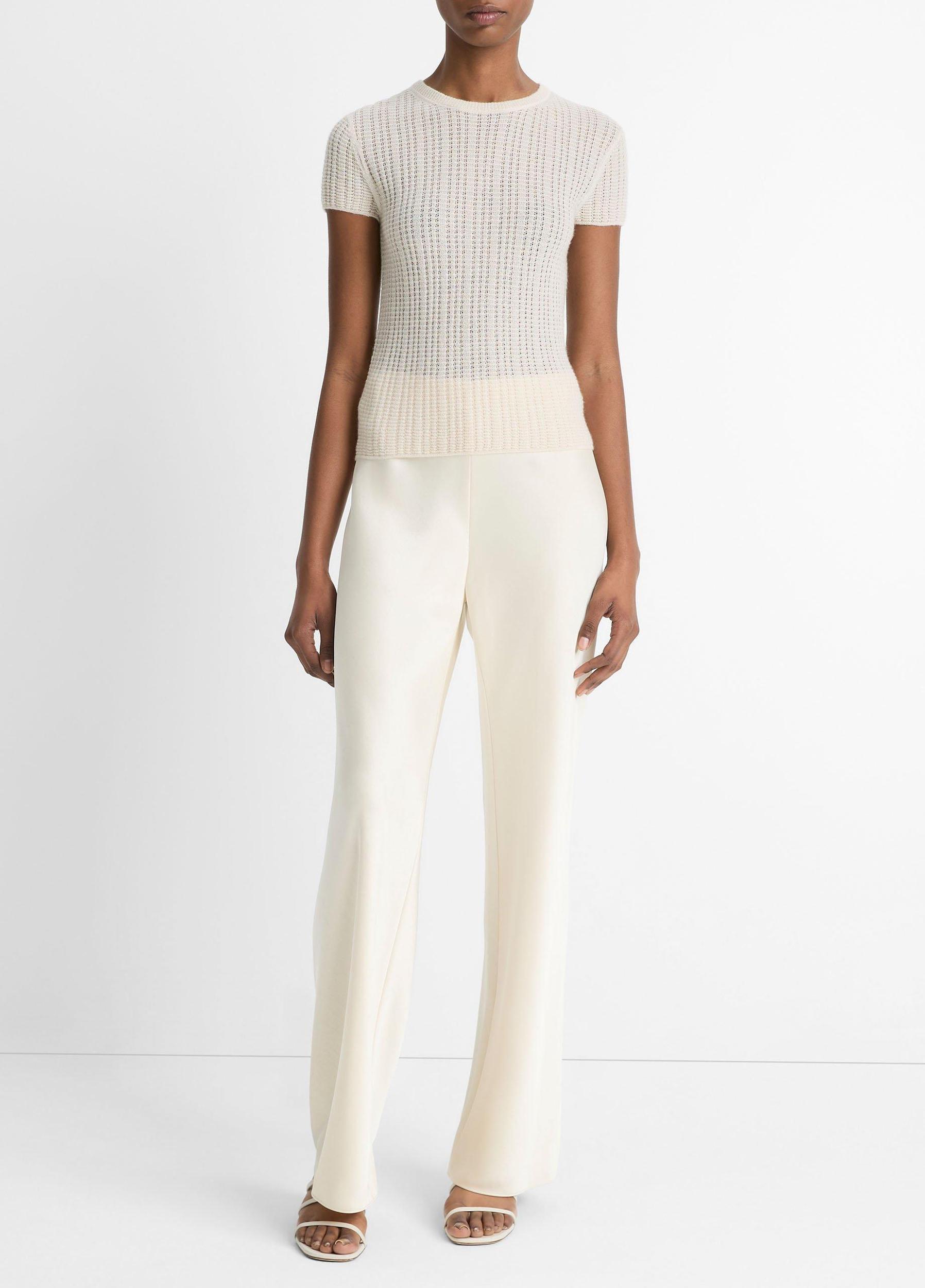 Waffle-Knit Cashmere-Silk Short-Sleeve Sweater Product Image