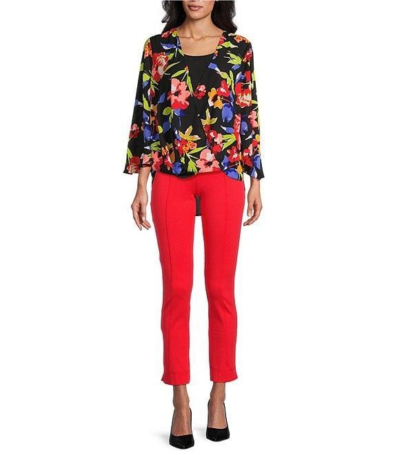 Slim Factor by Investments Spring Bloom Print 3/4 Flare Sleeve Scoop Neck Crossover Top Product Image