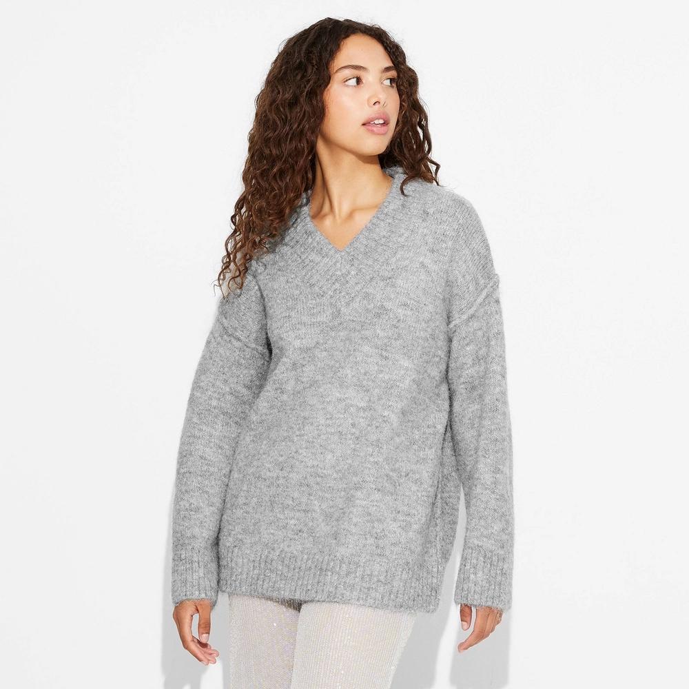 Women's Oversized V-Neck Pullover Holiday Sweater - Wild Fable™ Product Image