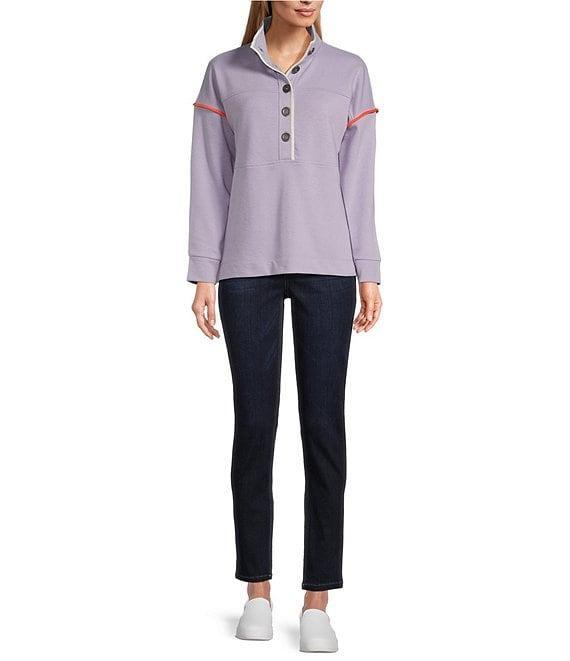 Westbound Long Sleeve Half Button Front Contrast Trim Top Product Image