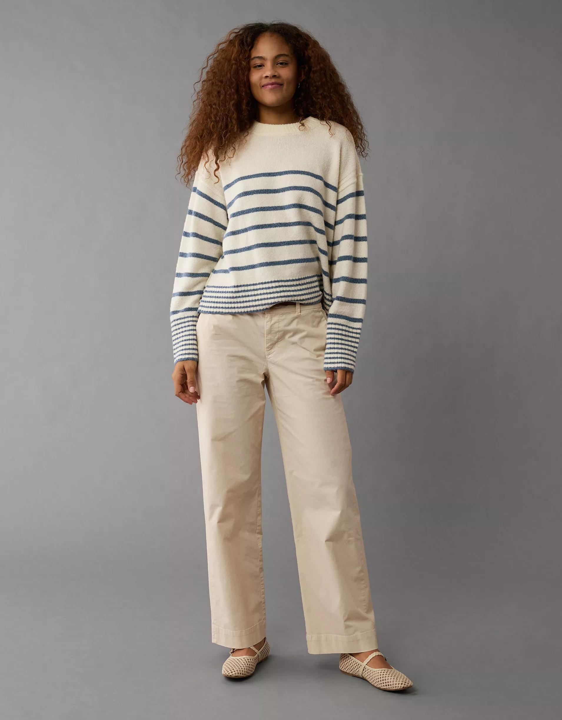 AE Whoa So Soft Striped Crew Neck Sweater Product Image