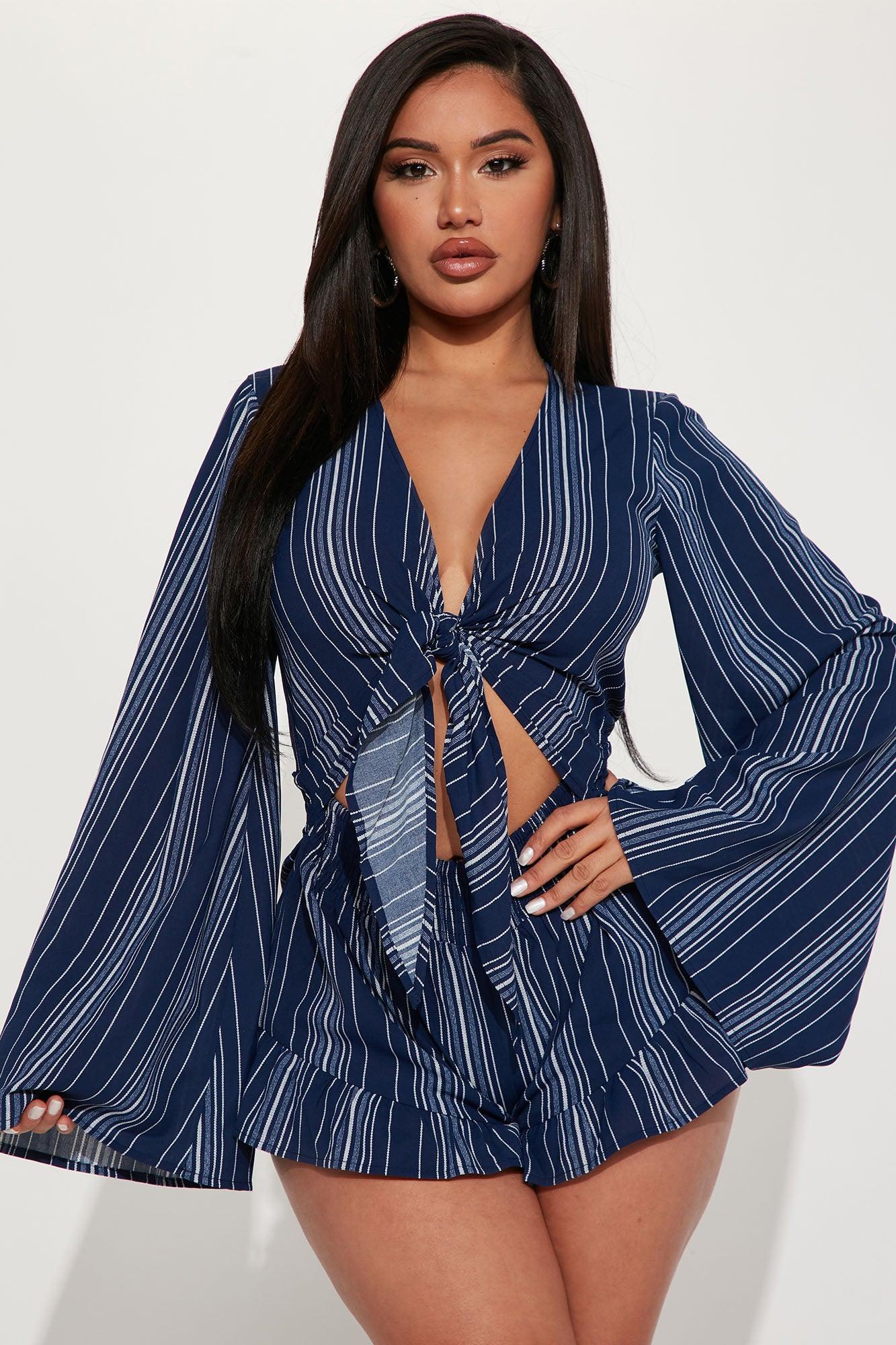 Tulum Stripe Romper - Navy Product Image