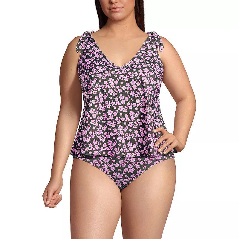 Plus Size Lands' End Tie Shoulder Flutter Tankini Top, Women's, Size: 22 W, Green White Floral Product Image