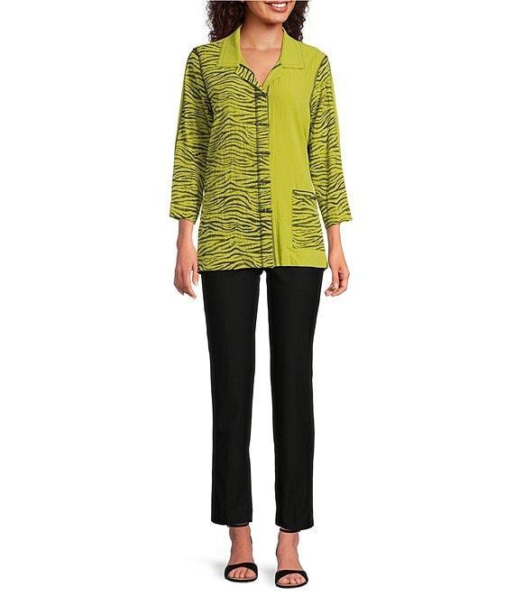 Ali Miles Woven Colorblock Zebra Printed Point Collar 3/4 Sleeve Button Front Tunic Product Image