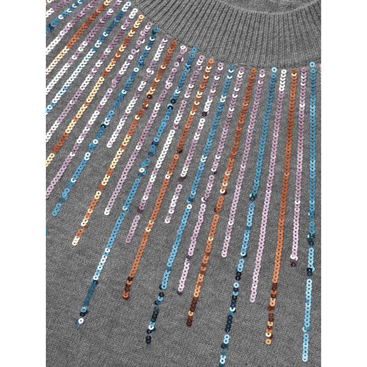 Plus Size Supersoft Essentials Sequin Raglan Sleeve Pullover DimGray Women Casual Loose Long Sleeve Round Neck Everyday Pullovers BloomChic 18-20/2X Product Image