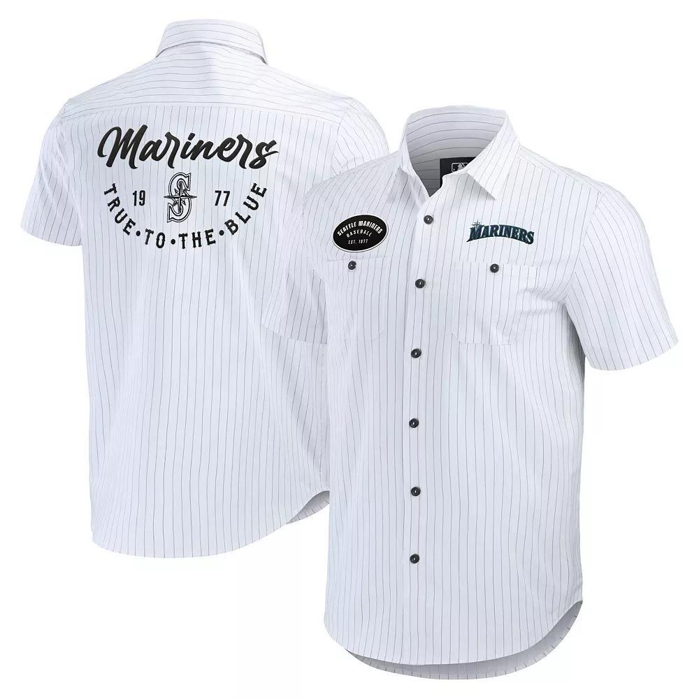 Men's Darius Rucker Collection by Fanatics White Seattle Mariners Pin Stripe Short Sleeve Button-Up Shirt,  Product Image