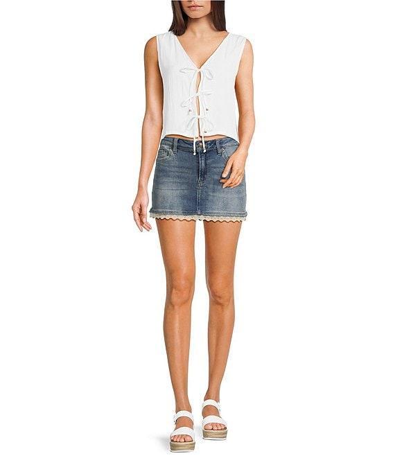 Angie Sleeveless V-neck Triple Front Tie Solid Top Product Image