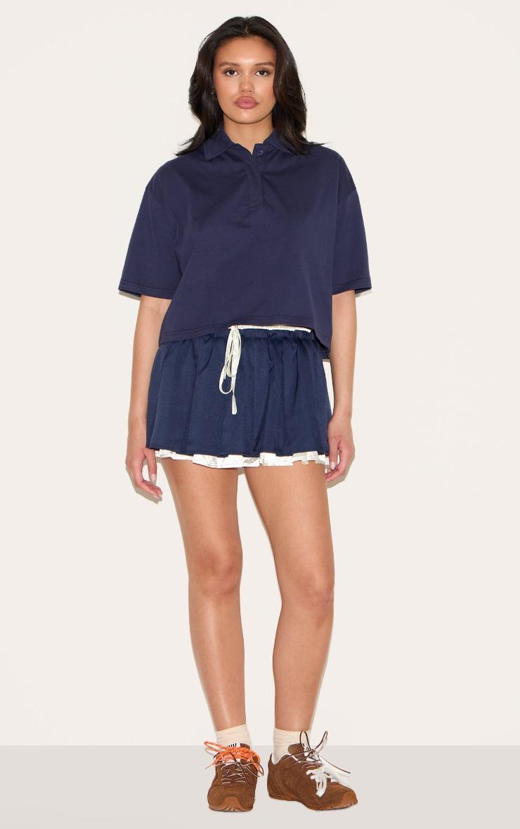  Navy Oversized Short Sleeve Polo Top Product Image