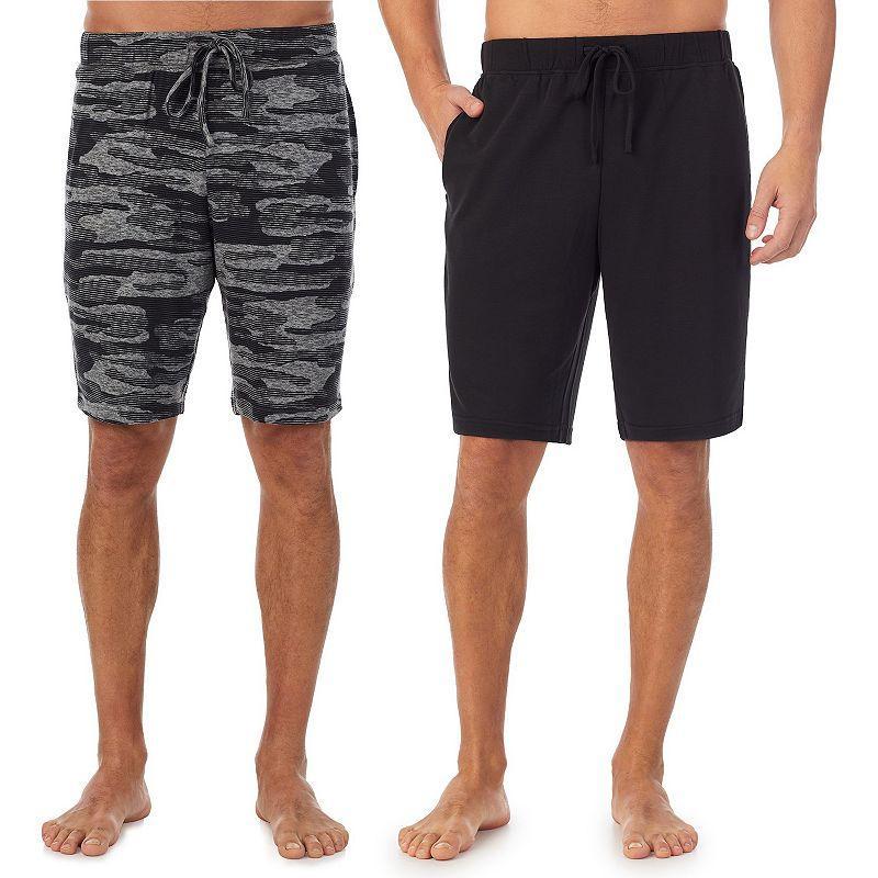 Mens Cuddl Duds 2-Pack French Terry Printed Pajama Shorts Set Black Plaid Grey Product Image