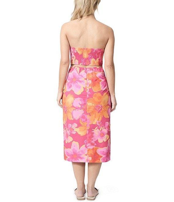 Stevie by Steve Madden Floral Print Strapless Cutout Smocked Back Side Slit Midi Dress Product Image