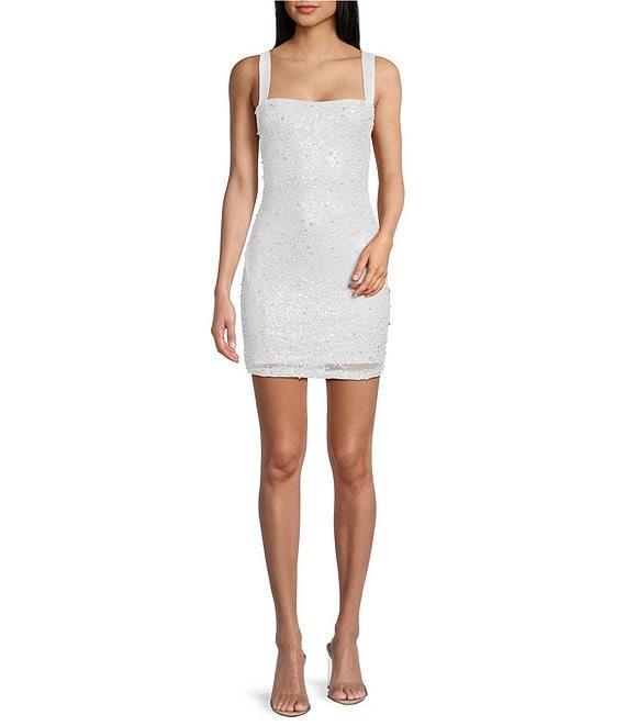 B. Darlin Sequin Pearl Sleeveless Square Neck Fitted Dress Product Image