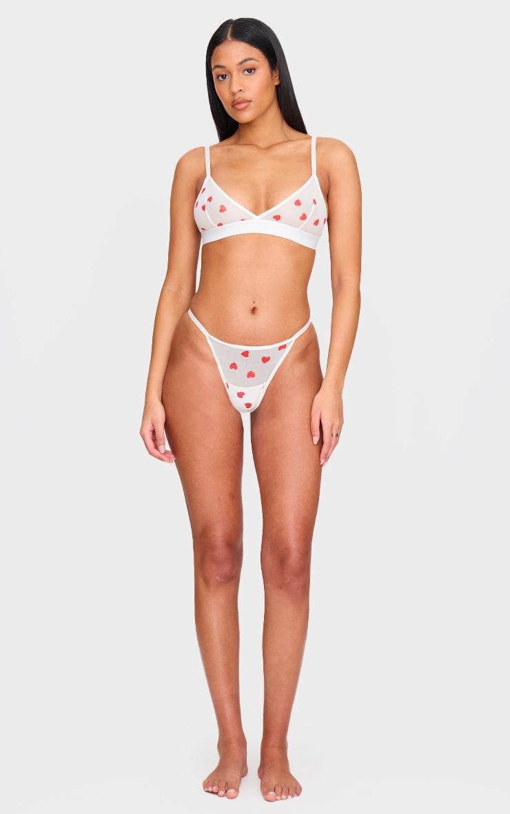 White Mesh Heart Triangle Bralette Product Image