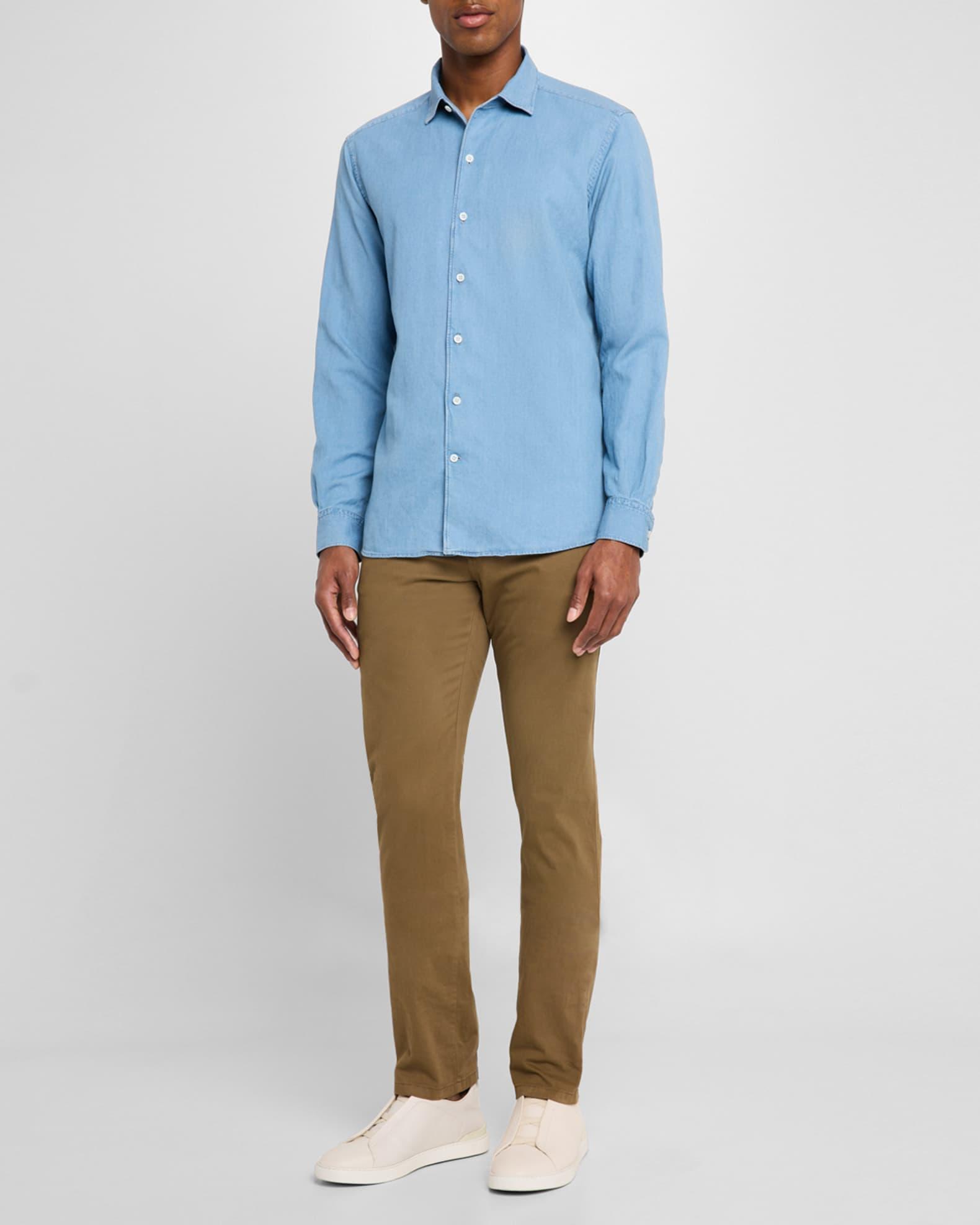 Men's Cotton and Linen Denim Casual Button-Down Shirt Product Image