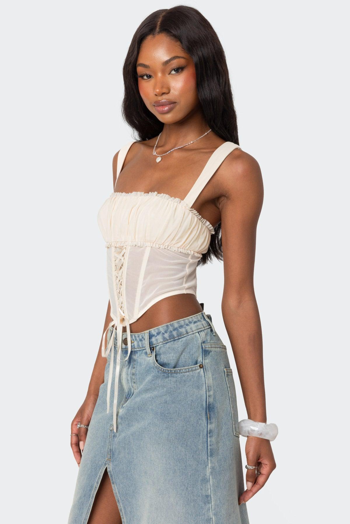 Dafne Gathered Sheer Mesh Corset Product Image