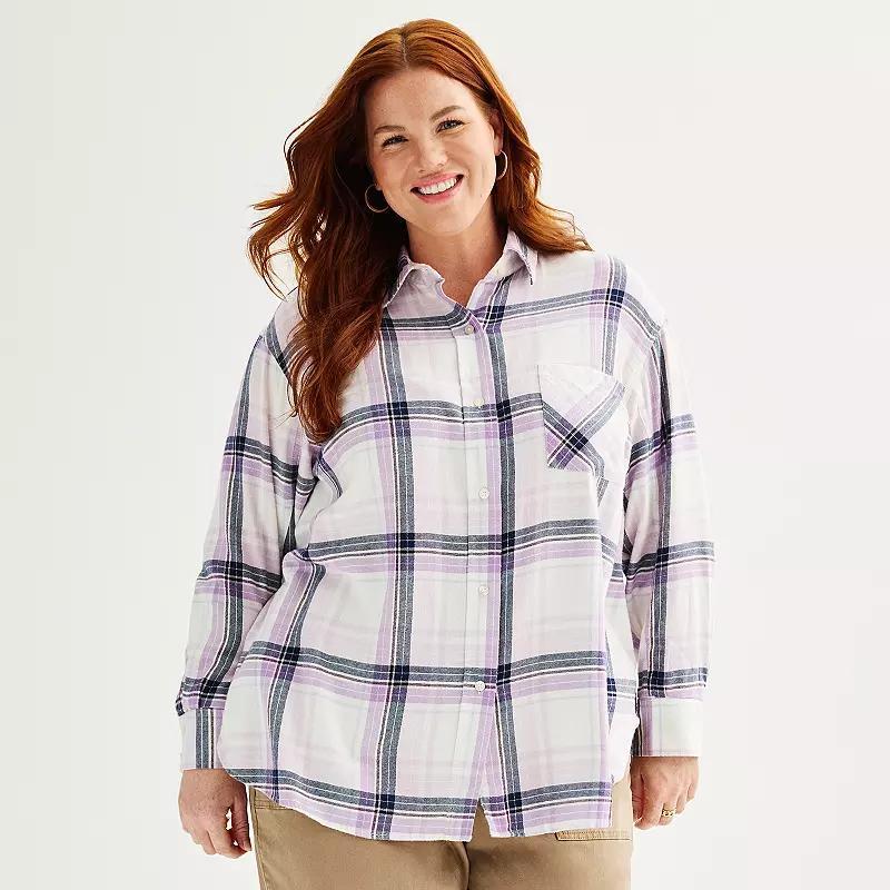 Plus Size Sonoma Goods For Life Oversized Boyfriend Flannel Shirt, Womens Product Image