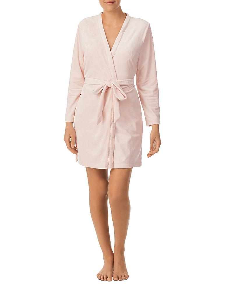 kate spade new york Embossed Floral Plush Long Sleeve Tie-Front Short Wrap Cozy Robe Product Image