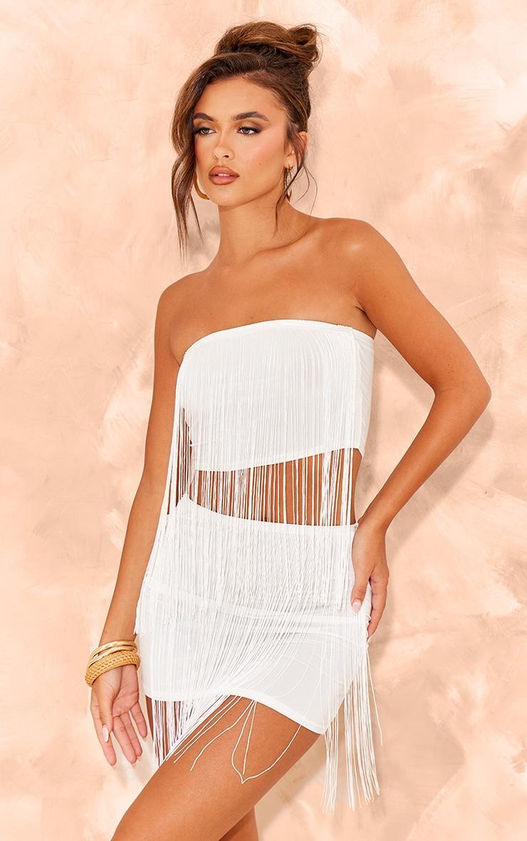 White Fringe Mini Beach Skirt Product Image