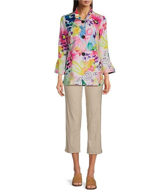 Ali Miles Petite Size Woven Abstract Wire Collar 3/4 Sleeve Button Front Jacket Product Image