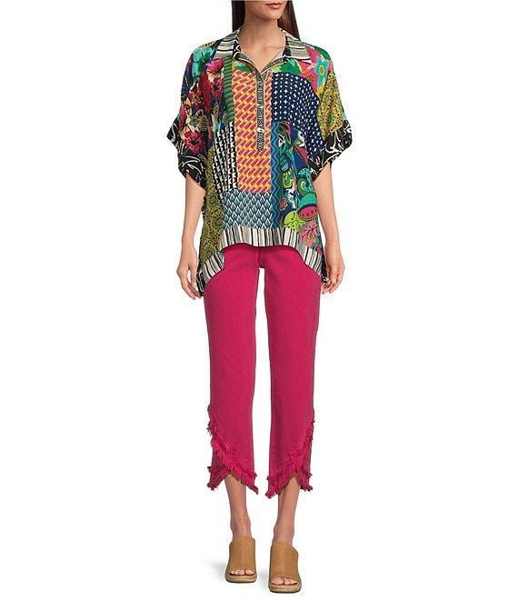 John Mark Patch Print Collared Short Sleeve Button Front Tunic Product Image