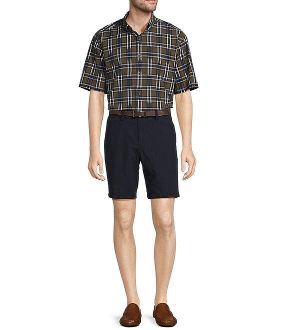 Roundtree & Yorke Casuals Flat Front Straight Fit Seersucker Plaid 9#double; Inseam Shorts Product Image