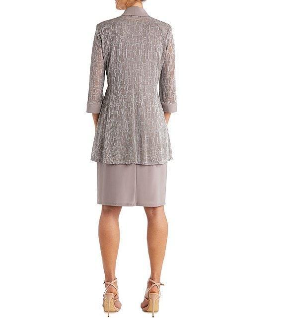 R & M Richards 3/4 Sleeve Metallic Jacquard Knit 2-Piece Jacket Dress Product Image