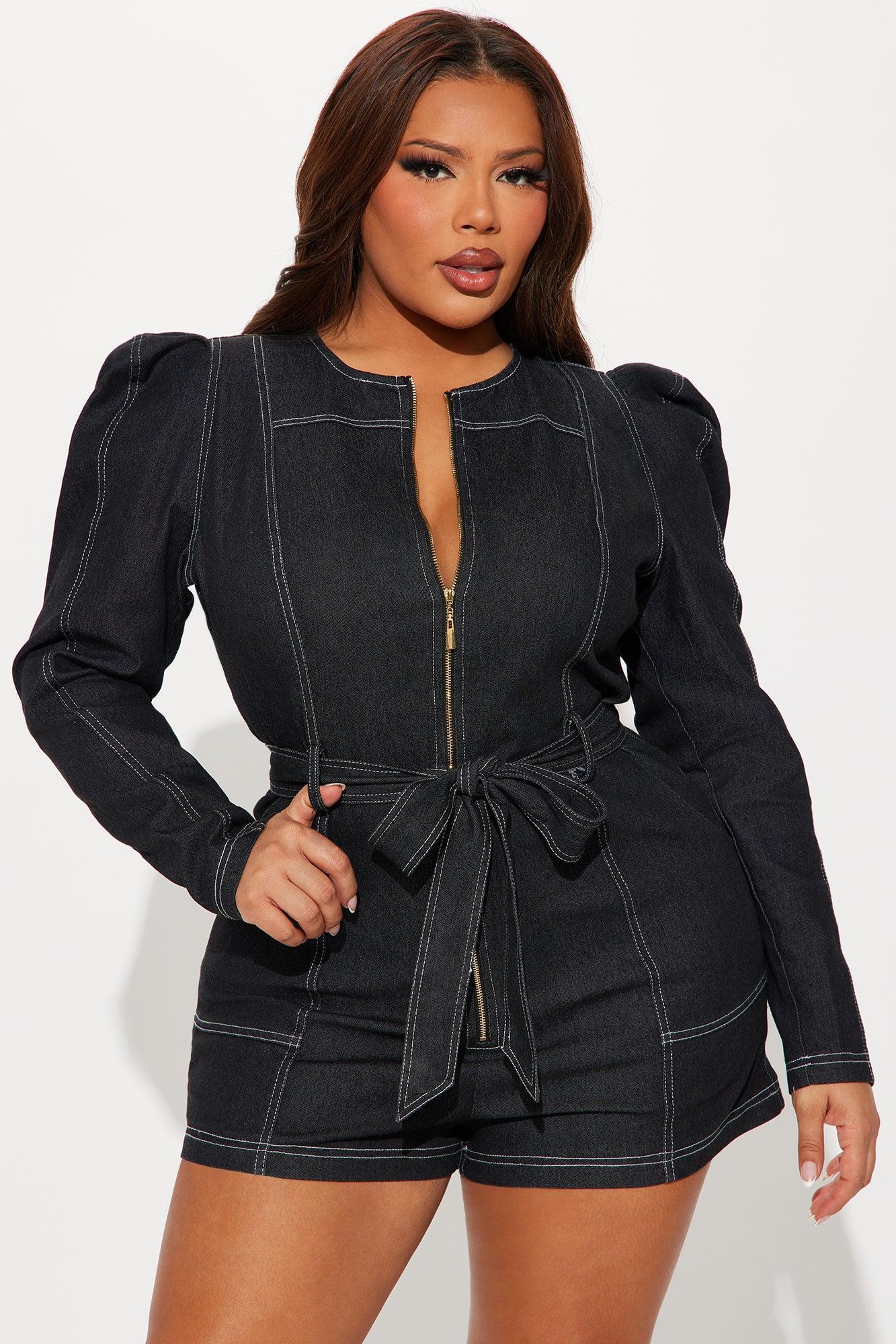 Debbie Denim Romper - Black Wash Product Image