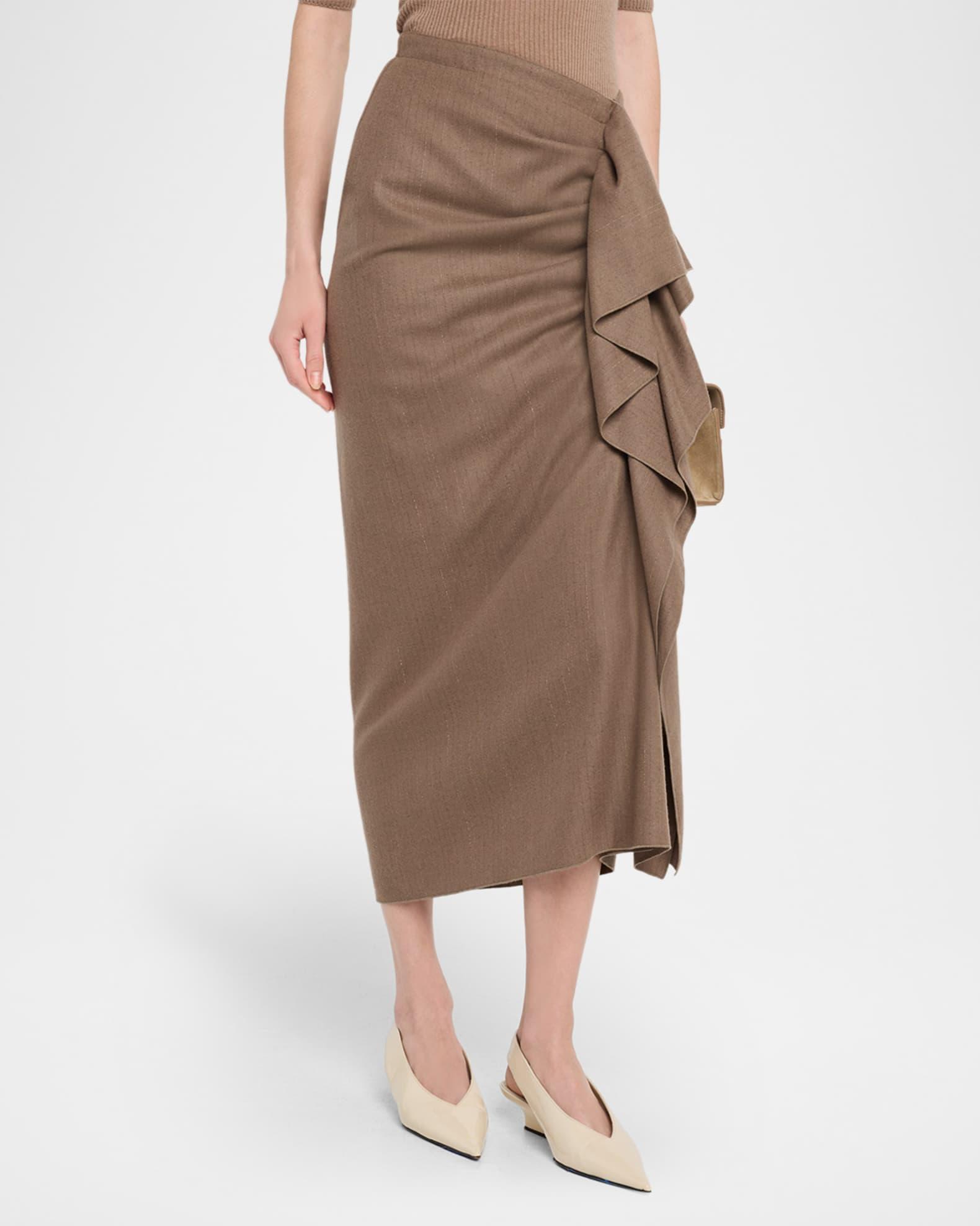 Draped Pinstripe Midi Skirt Product Image
