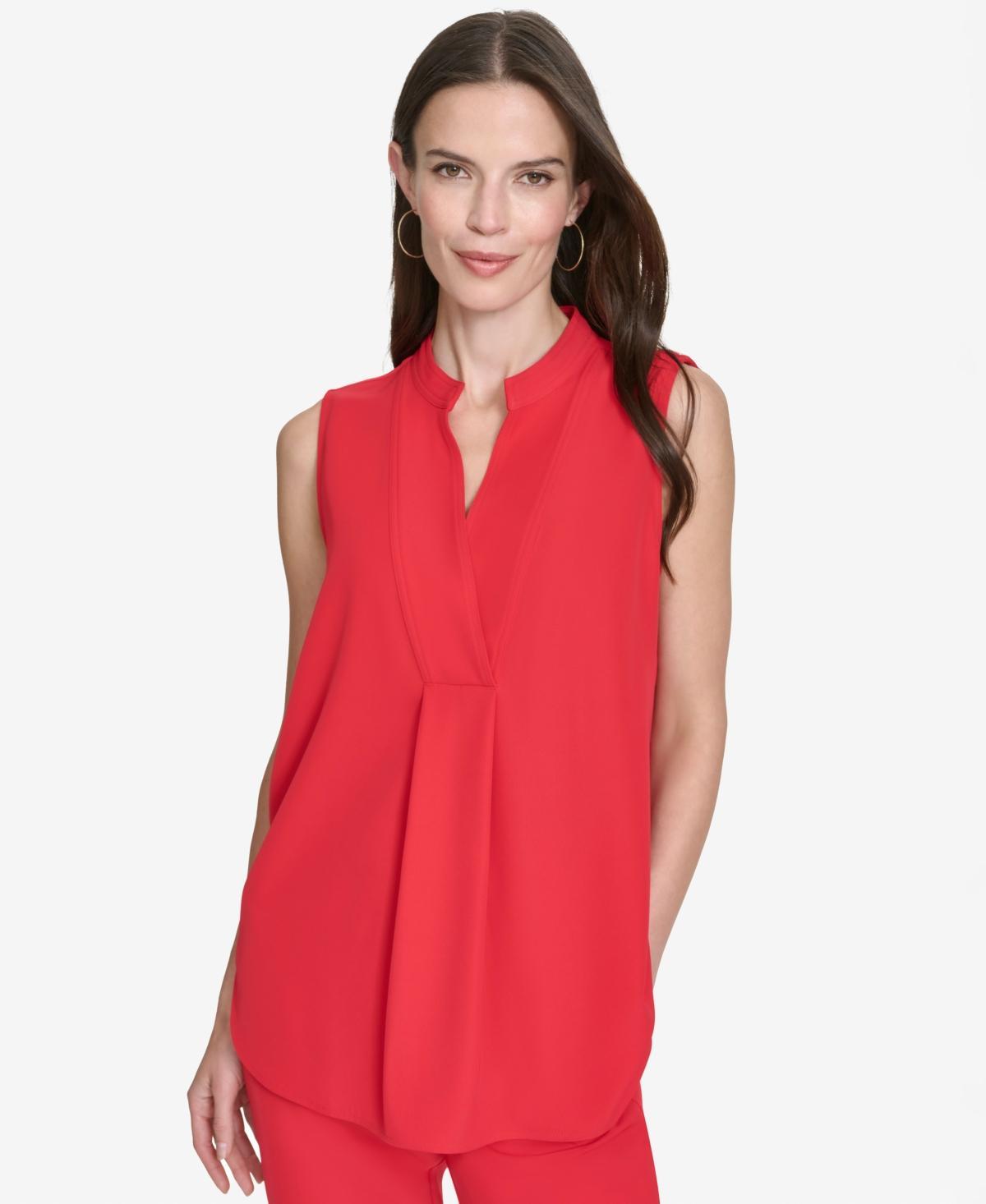 Halston Womens Sleeveless V-Neck Shirttail Top Product Image