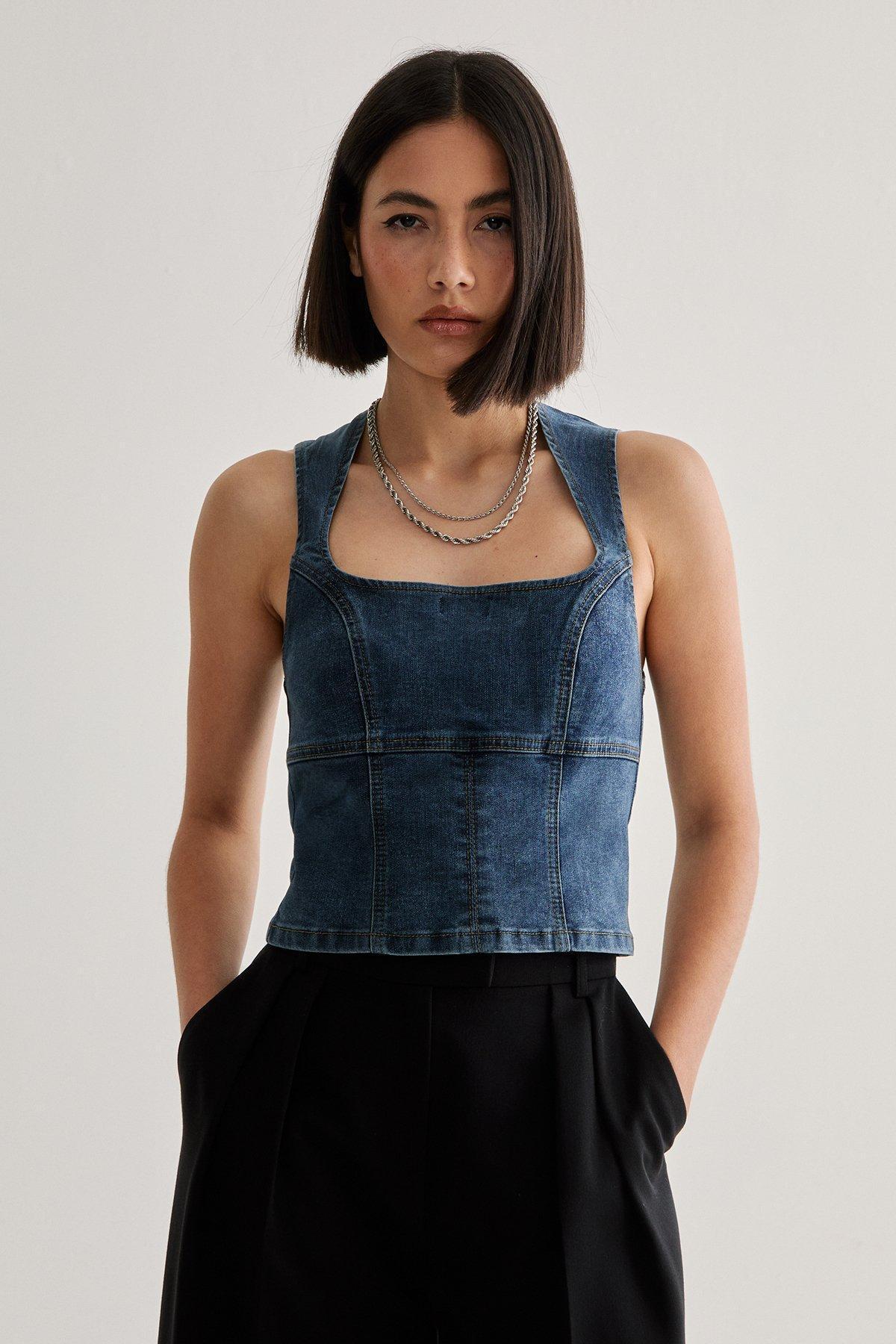 Denim Lace Back Top Product Image