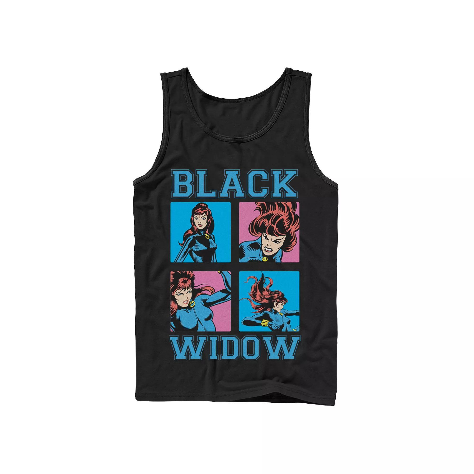 Men's Marvel Black Widow Classic Retro Comic Boxed Up Action Shot Tank Top,  Product Image
