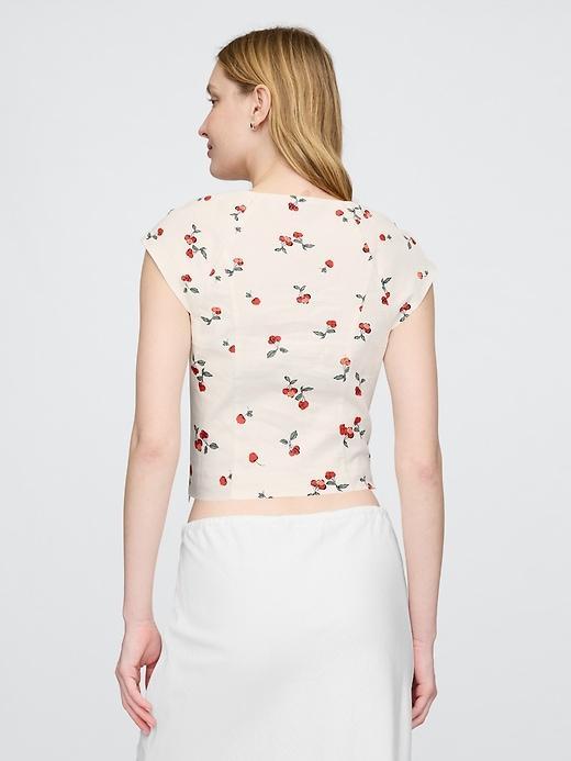 Linen-Blend Cap-Sleeve Cropped Top Product Image
