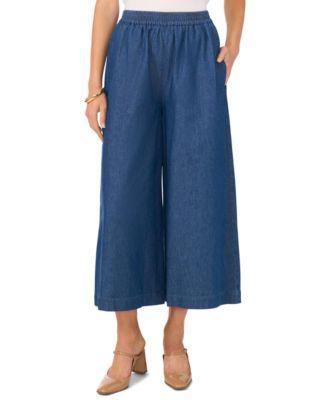 Vince Camuto Womens Cotton Pull-On Wide-Leg Cropped Pants Product Image