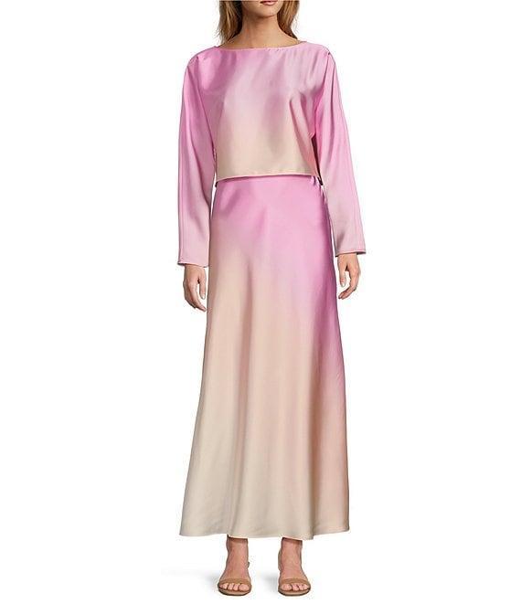 Antonio Melani Coordinating Bella A-Line Ombre Satin Midi Skirt Product Image