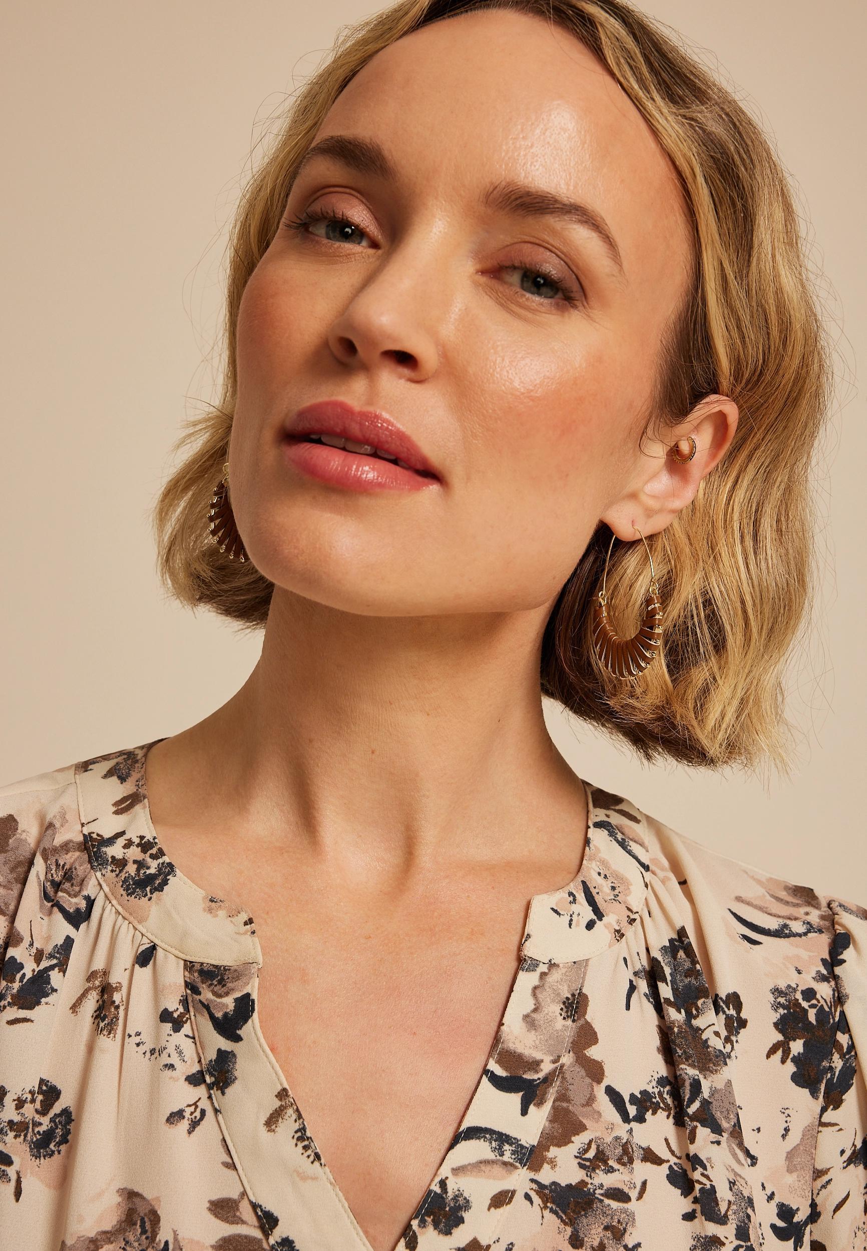 Brown Faux Leather Wrapped Drop Earrings Product Image