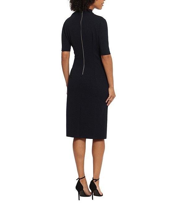 Maggy London Mock Neck Short Sleeve Draped Midi Sheath Dress Product Image