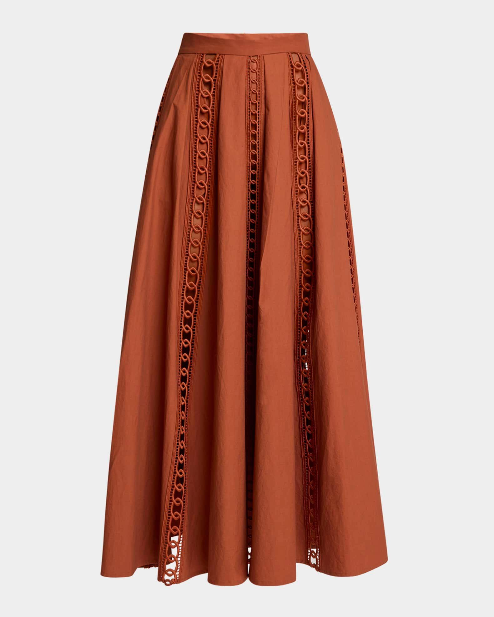 Macrame-Inset Cotton Midi Skirt Product Image