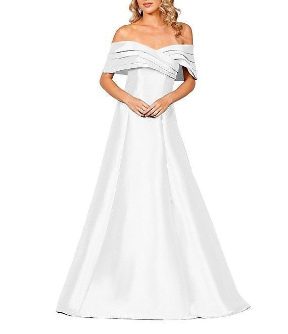 Terani Couture Pleated Off-the-Shoulder A-Line Gown Product Image
