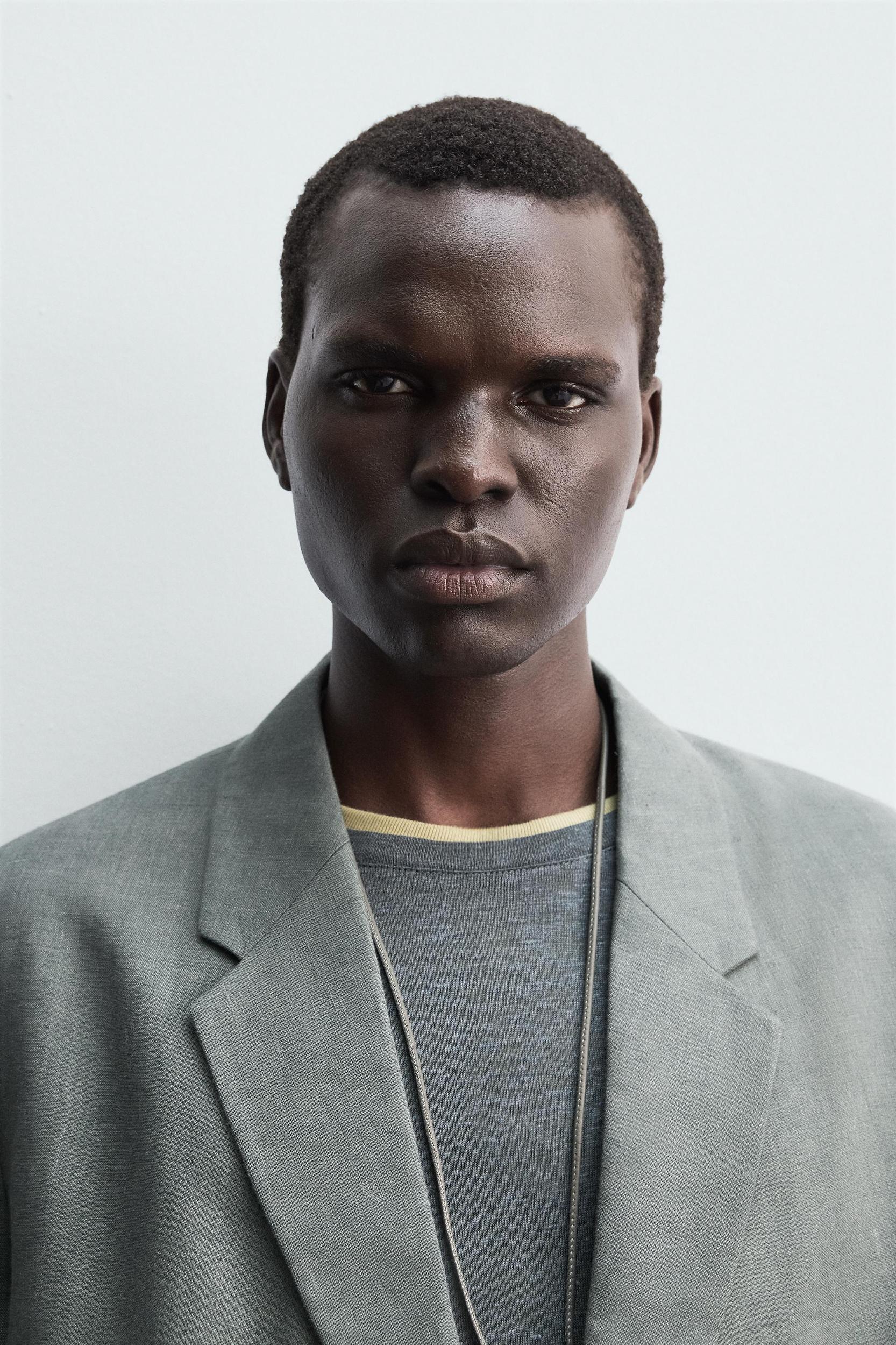 100% LINEN DOUBLE BREASTED SUIT BLAZER Product Image