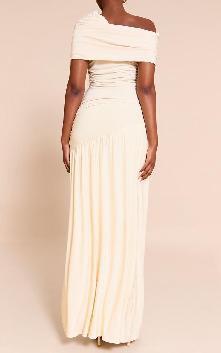 Cream Double Layer Slinky Drop Waist Slit Maxi Skirt Product Image