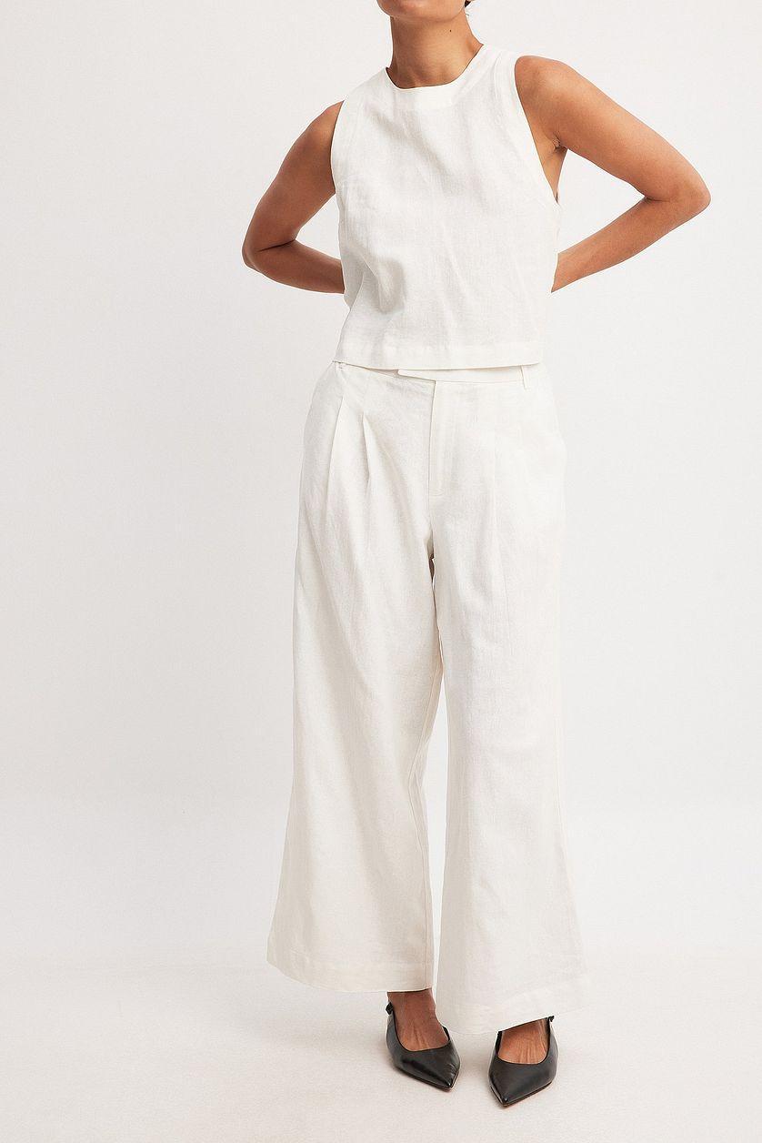 Linen Blend Ankle Length Trousers Product Image