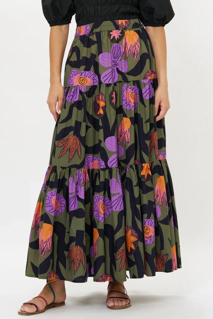 Oliphant Tiered Maxi Skirt-Olive Bergen Product Image