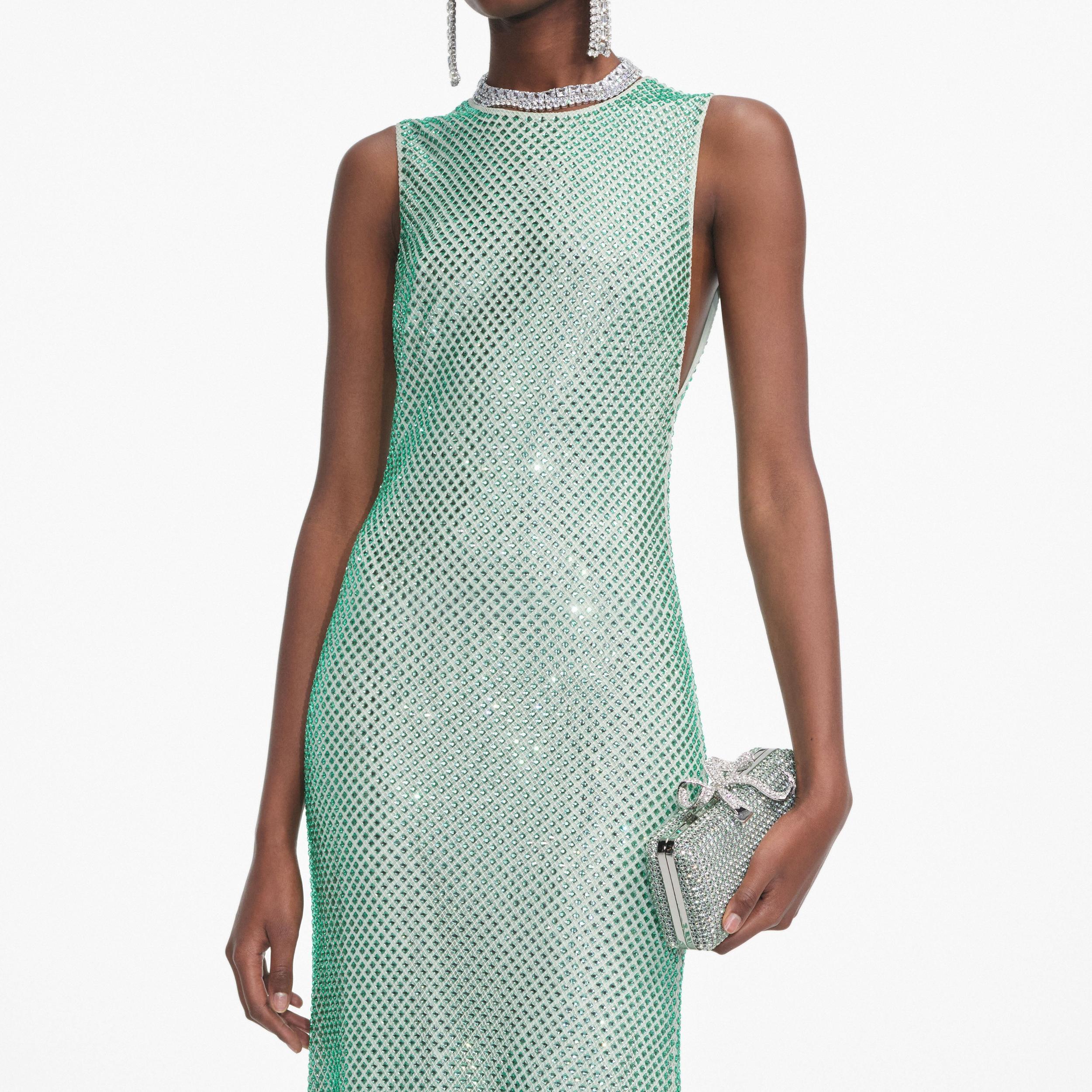Mint Rhinestone Mesh Midi Dress Product Image