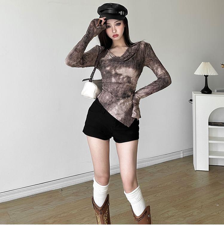 Long Sleeve V-Neck Distressed Hem Tee Product Image