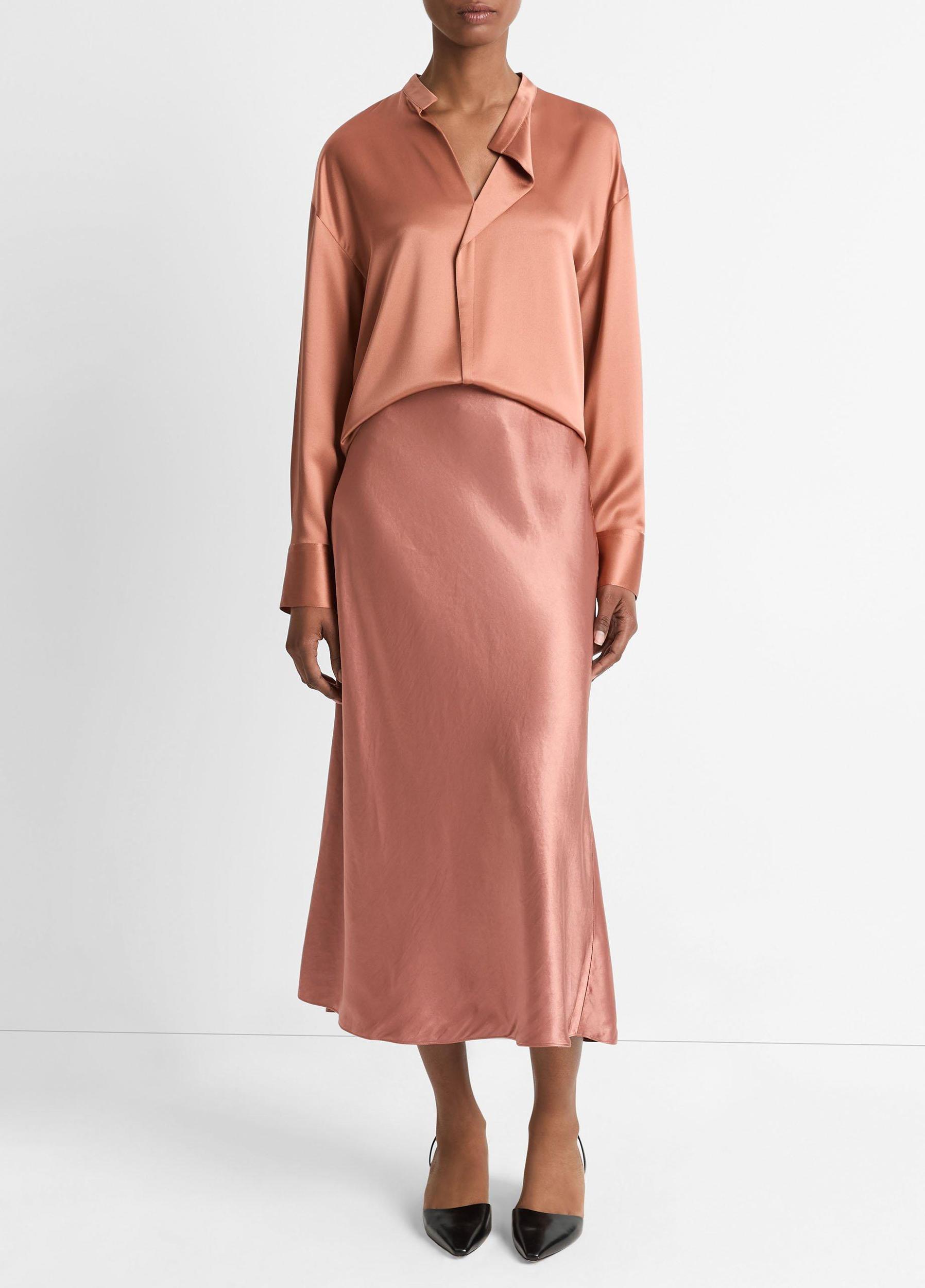 Silk Draped Stand-Collar Blouse Product Image