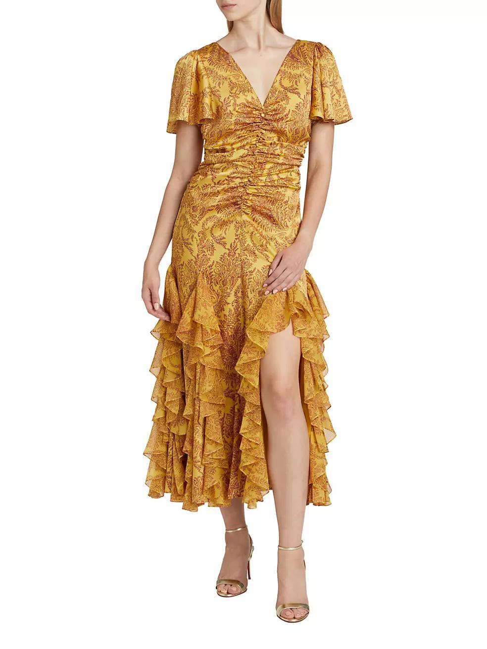 Olympia Paisley Ruffle Midi-Dress Product Image