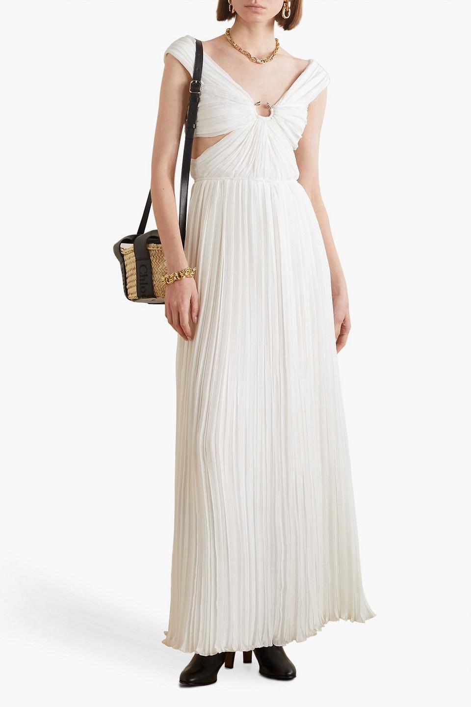 CHLOÉ Cutout Pleated Silk-chiffon Gown In White Product Image