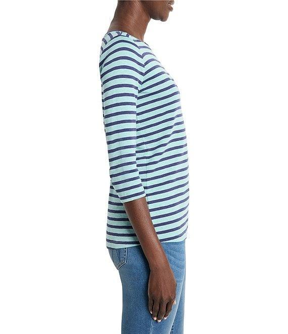 NIC + ZOE Knit Stripe Print Boat Neck 3/4 Sleeve Tee Product Image