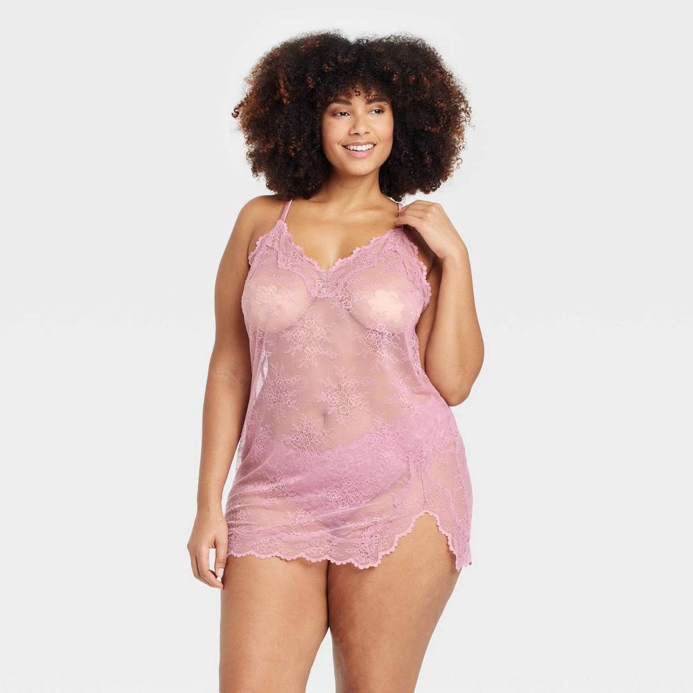 Womens Allover Lace Lingerie Slip Dress - Auden Mauve 2X Product Image