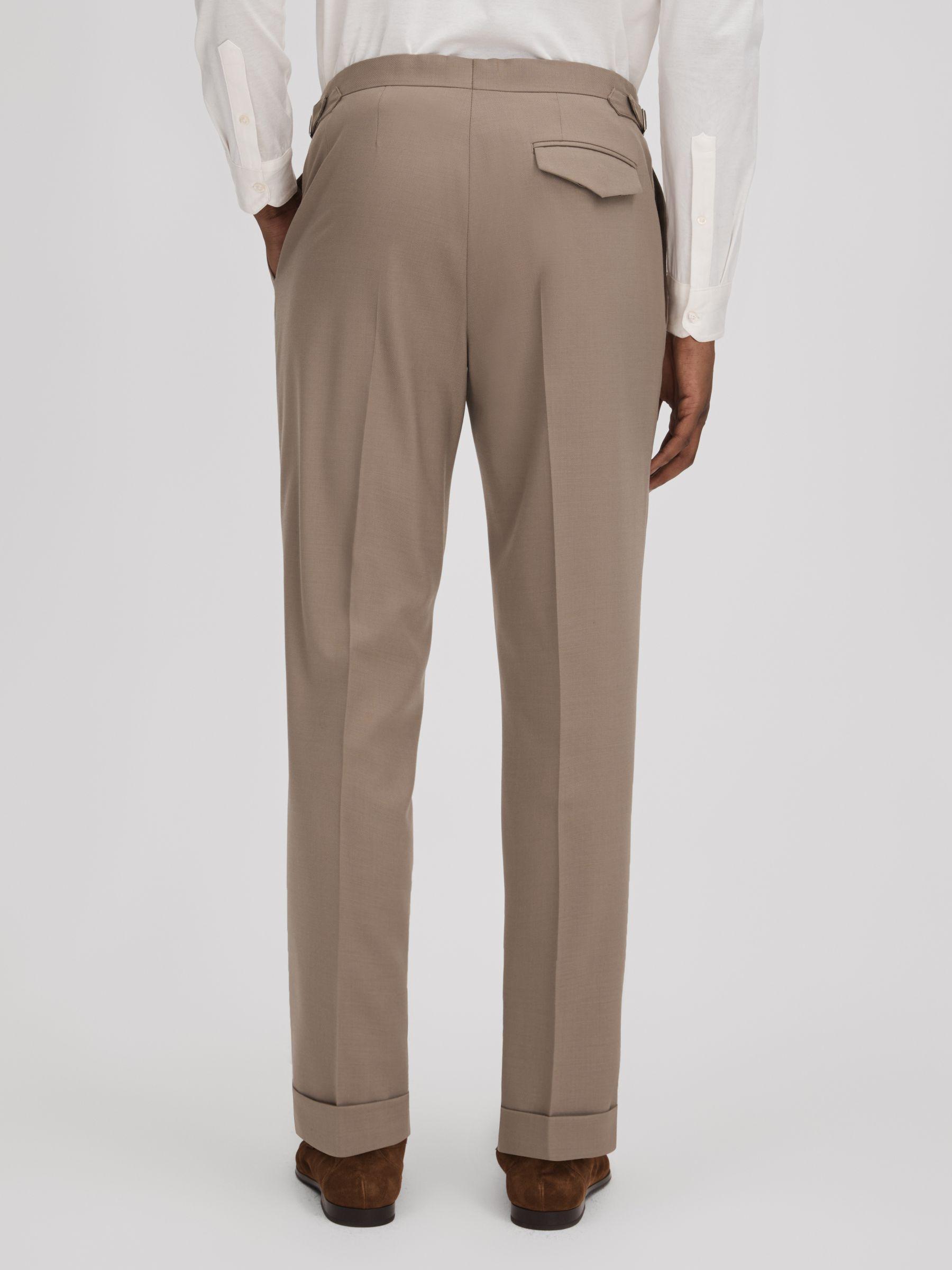 Slim Fit Wool Blend Trousers with Turn-Ups in Taupe Product Image